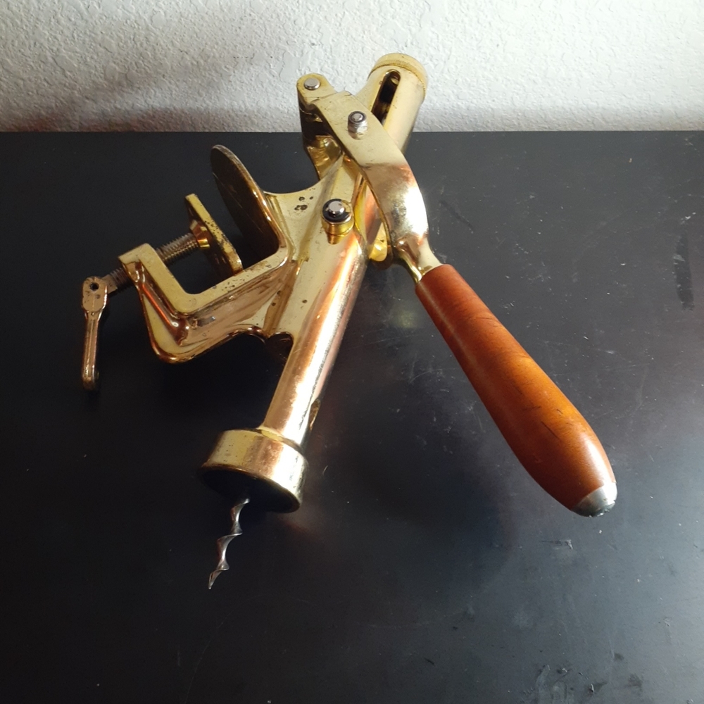 GORGEOUS Brass RAPID Mountable Corkscrew w/ Wood Handle From Switzerland.
